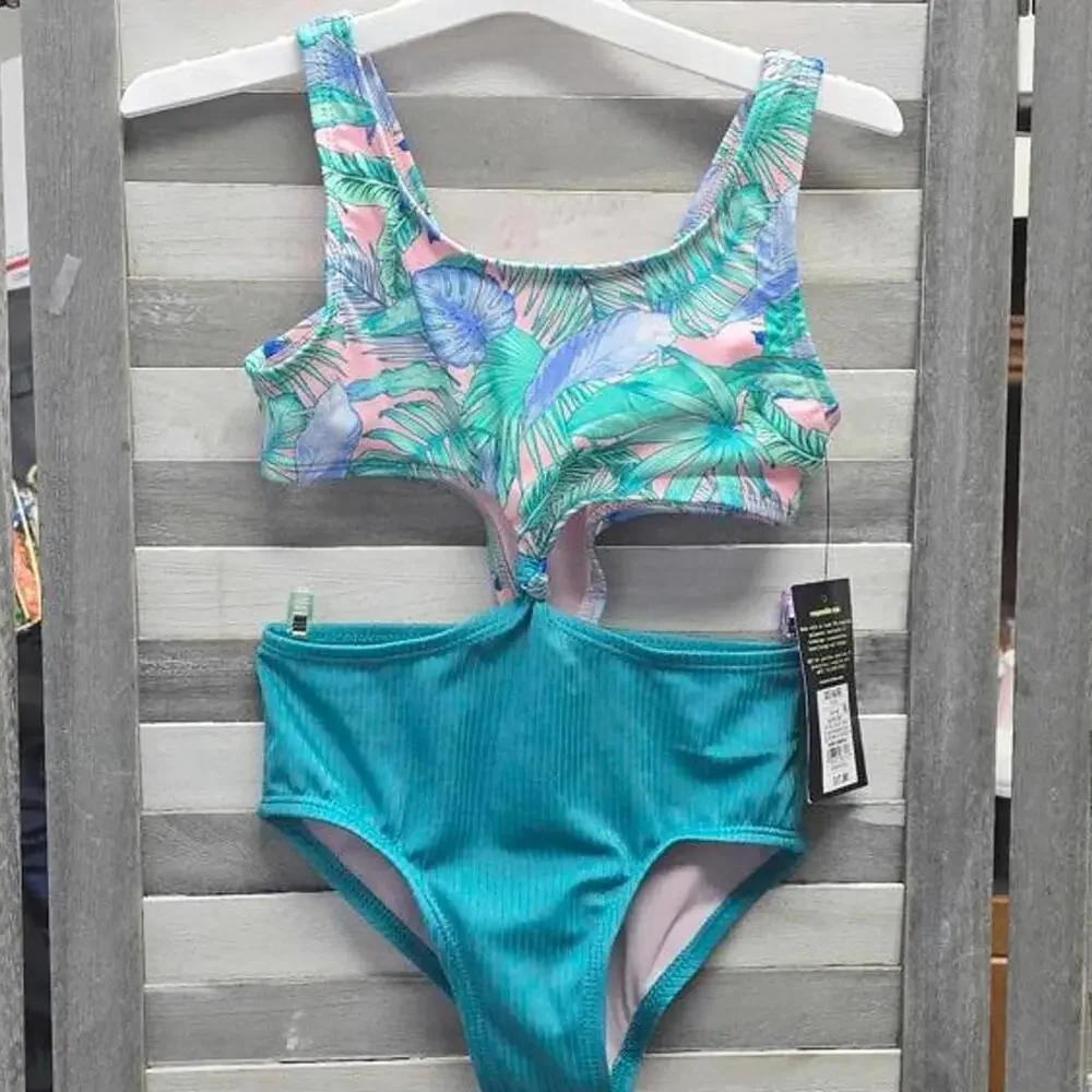 Girls' Floral Printed Tropical Twist Swimsuit | Art Class | XS (4/5)